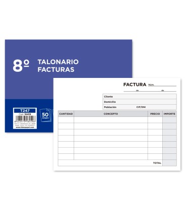 Talonario liderpapel facturas 8º original y copia t247 apaisado sin iva